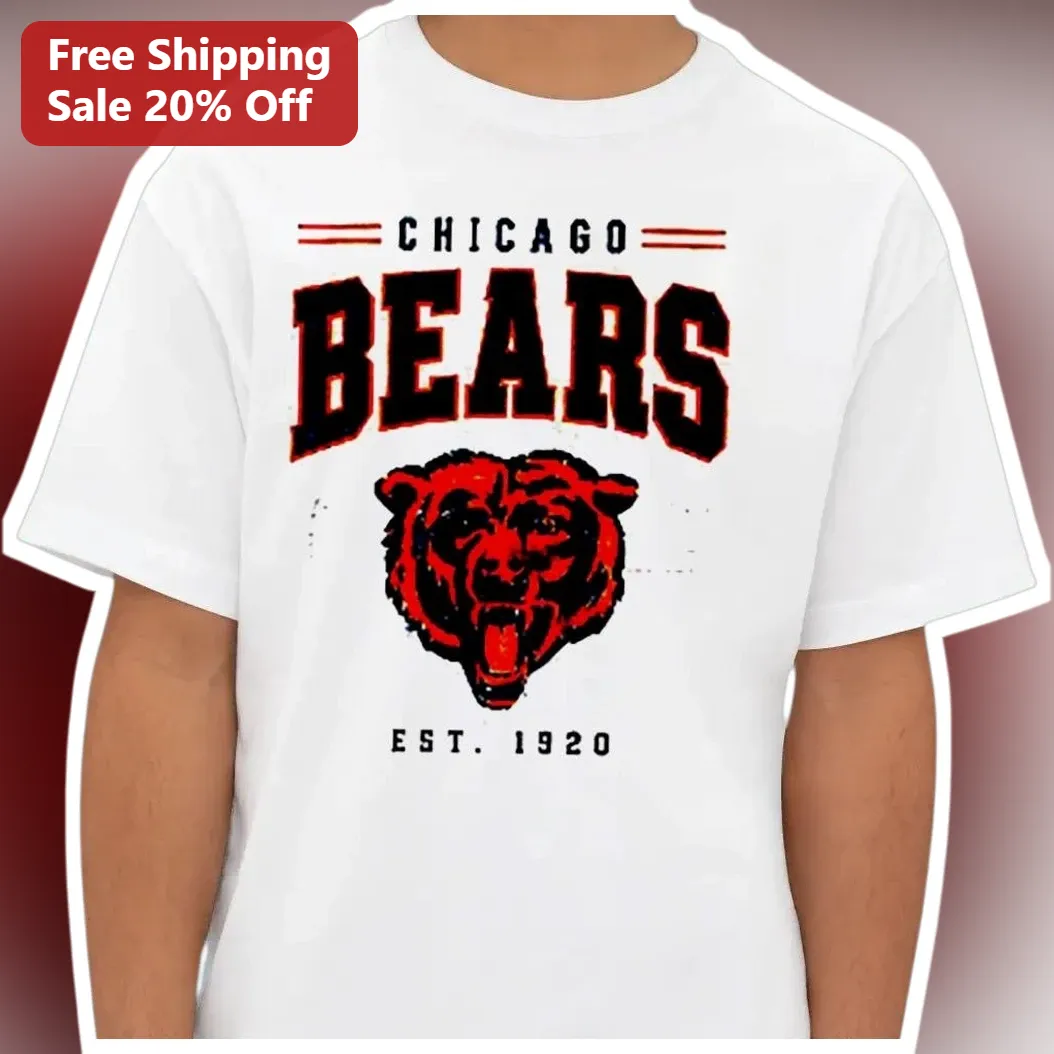 Chicago Bears Est. 1920 Vintage Distressed Graphic Tee NFL Football Fan Gift