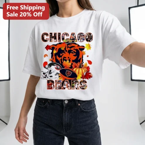 Chicago Bears Football Fall Graphic Tee, Autumn Pumpkin Game Day Shirt for Fans