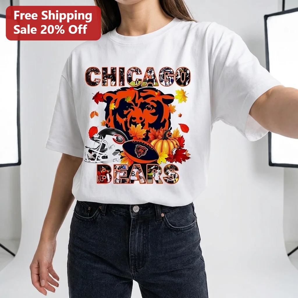 Chicago Bears Football Fall Graphic Tee, Autumn Pumpkin Game Day Shirt for Fans