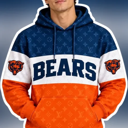 Chicago Bears Pullover Hoodie Luxury Monogram Navy Orange White NFL Fan Gear