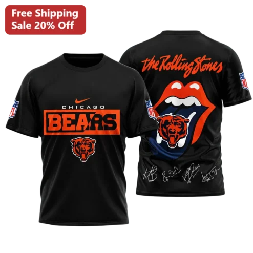 Chicago Bears The Rolling Stones Graphic Tee NFL Rock Crossover Gift for Men Women