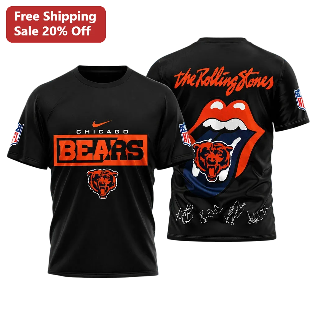 Chicago Bears The Rolling Stones Graphic Tee NFL Rock Crossover Gift for Men Women