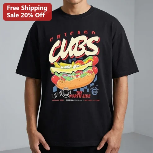 Chicago Cubs The North Side Hot Dog Tee, Vintage Chicago Illinois National League Baseball Fan Gift
