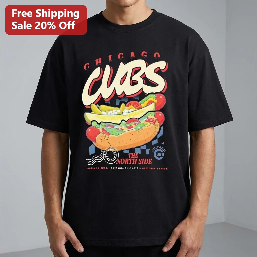 Chicago Cubs The North Side Hot Dog Tee, Vintage Chicago Illinois National League Baseball Fan Gift