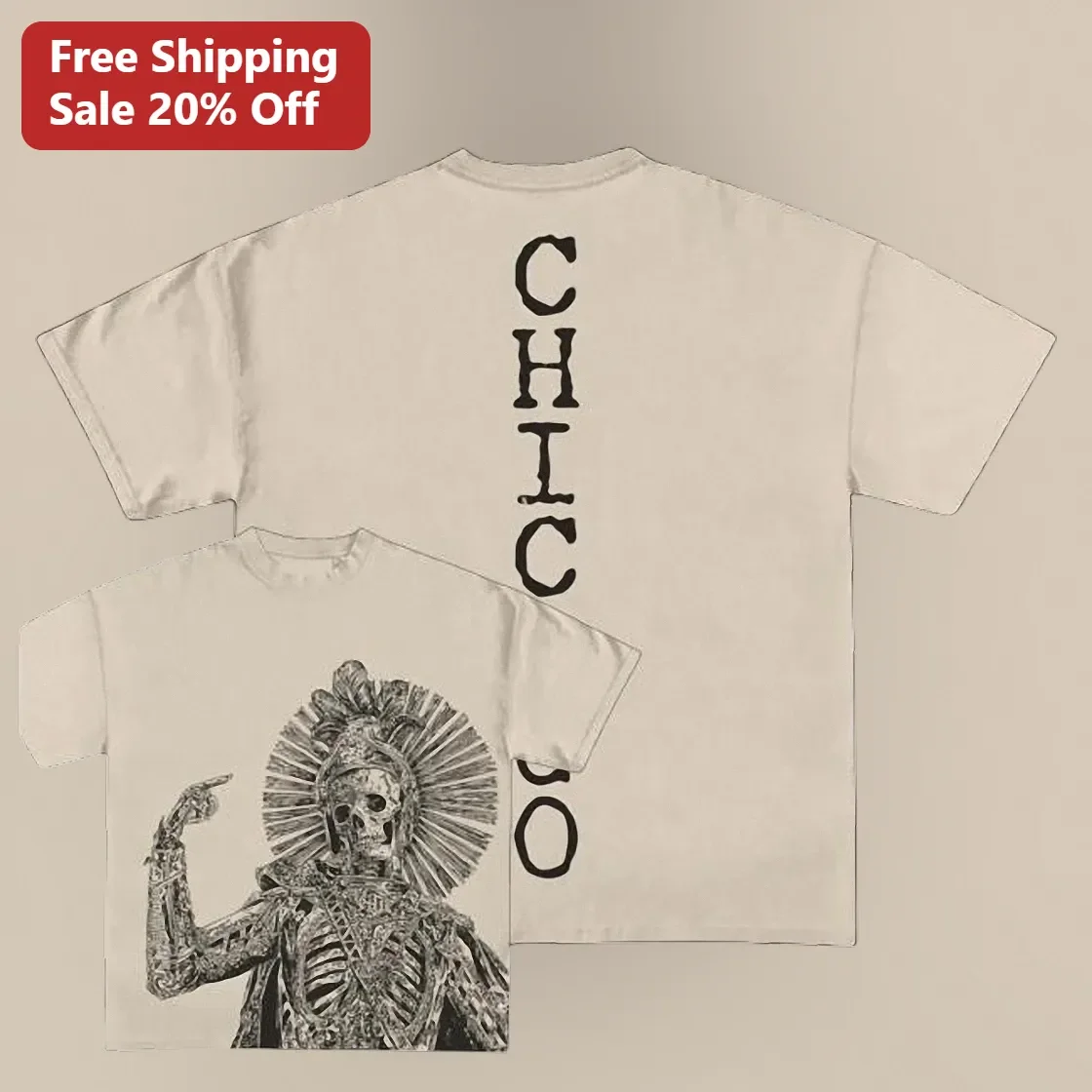 Chicago Day of the Dead Skeleton Aztec Graphic Tee Vintage Gothic Streetwear Shirt