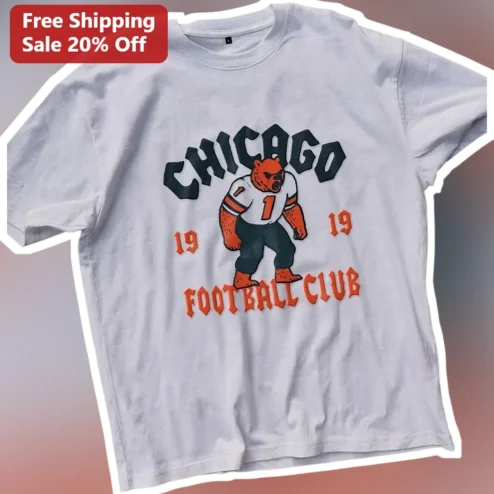 Chicago Football Club Vintage Bear Mascot Retro Collegiate Style Graphic Tee