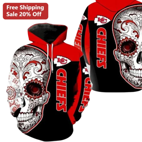 Chiefs Hoodie Kansas City Chiefs Sugar Skull Dia De Los Muertos NFL Fan Gear Pullover