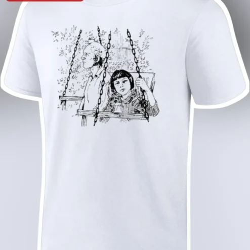 Children on Swings Sketch Tee Vintage Black and White Line Art Nostalgic Childhood Gift
