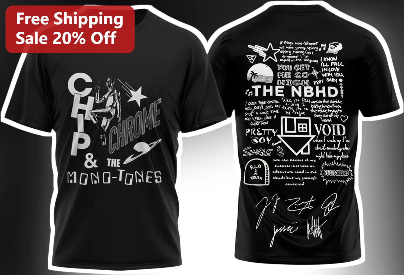 Chip Chrome The Mono-Tones Tee Pretty Boy Void Lyrics Collage Scott Pilgrim Band Shirt
