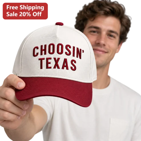Choosin' Texas Hat Embroidered Trucker Cap Maroon and White Mesh Back Unisex Country Music Fan Gift