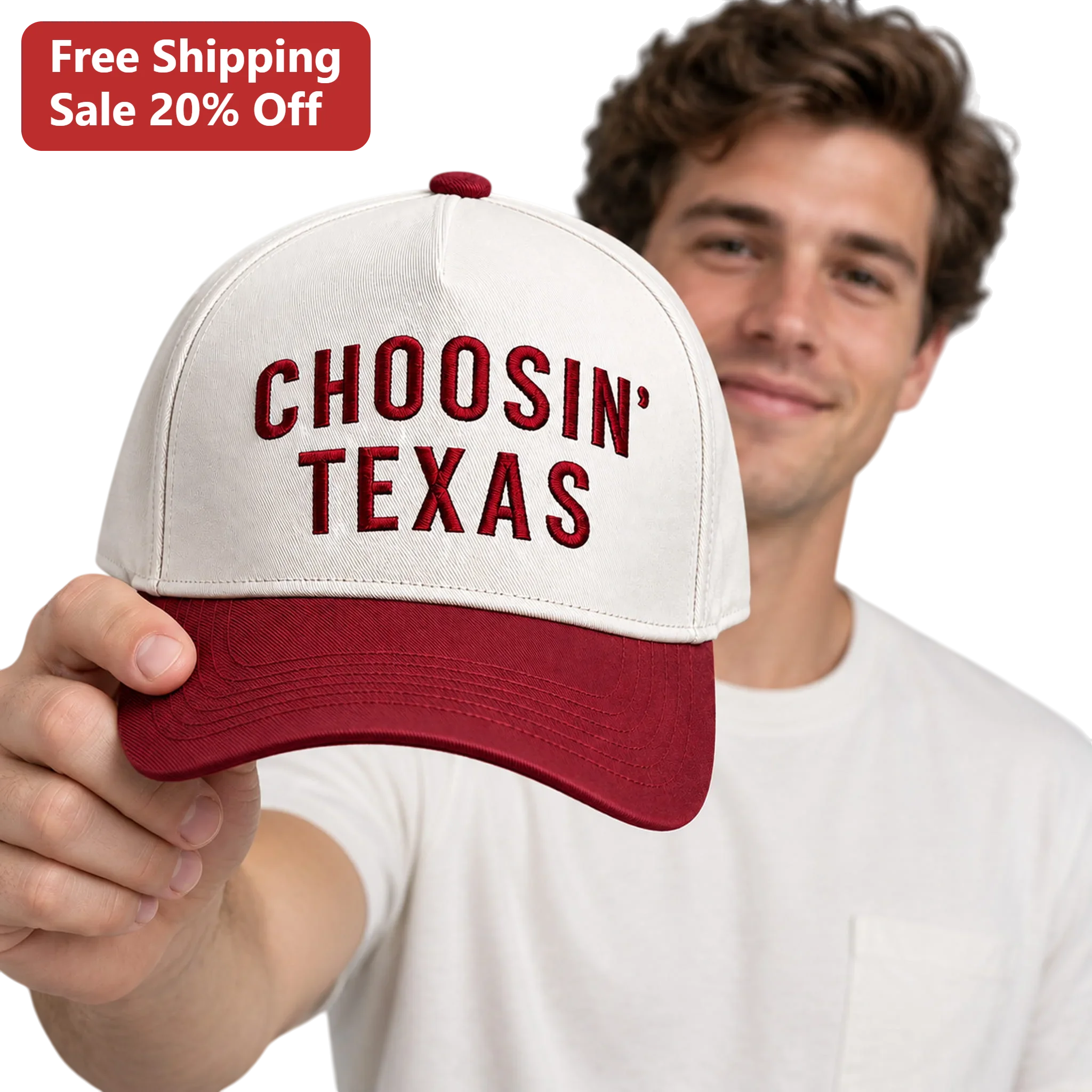 Choosin' Texas Hat Embroidered Trucker Cap Maroon and White Mesh Back Unisex Country Music Fan Gift