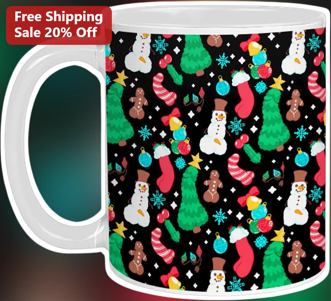 Christmas Icons Pattern Mug Festive Holiday Gift for Family and Office