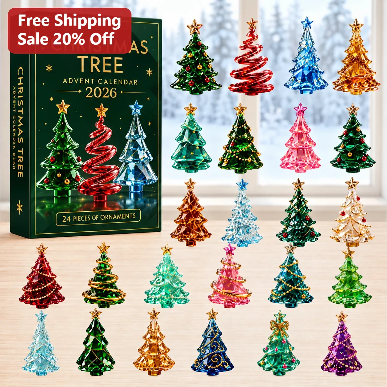 Christmas Tree Advent Calendar Ornament Set Holiday Countdown Gift