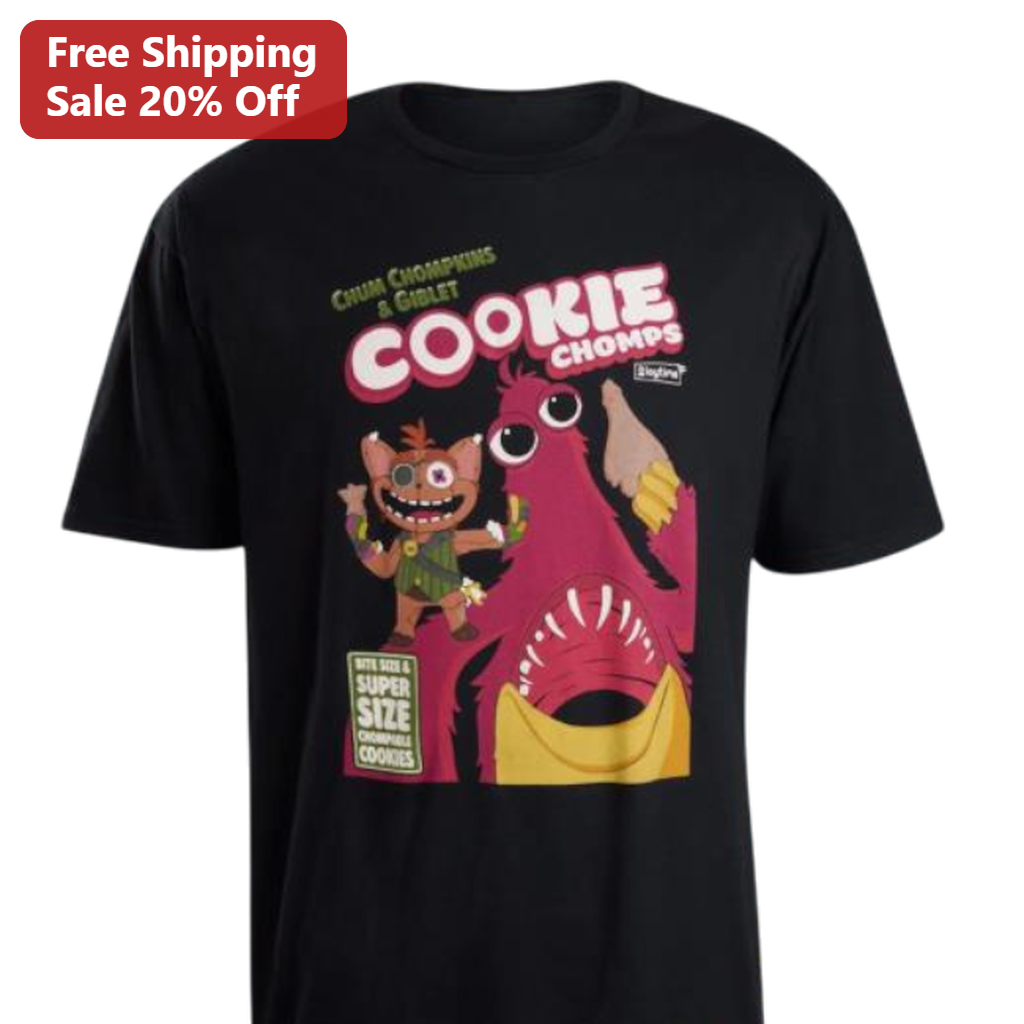 Chum Chompkins Giblet Cookie Chomps Tee, Bite Size Cartoon Monster Graphic Shirt for Fans