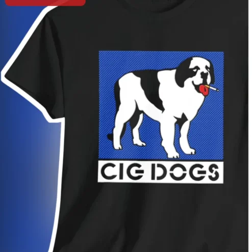 Cig Dogs Tee Funny St Bernard Smoking Cigarette Vintage Retro Graphic T-Shirt for Men Women Gift