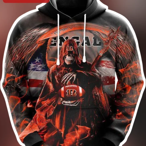 Cincinnati Bengals Grim Reaper Football Hoodie NFL Fan Gear Black Pullover
