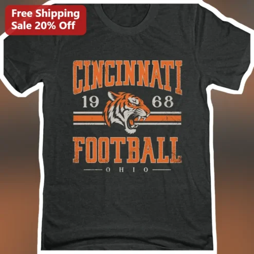 Cincinnati Football Vintage Tiger Graphic Tee Retro Distressed Bengal Bearcats Fan Gift