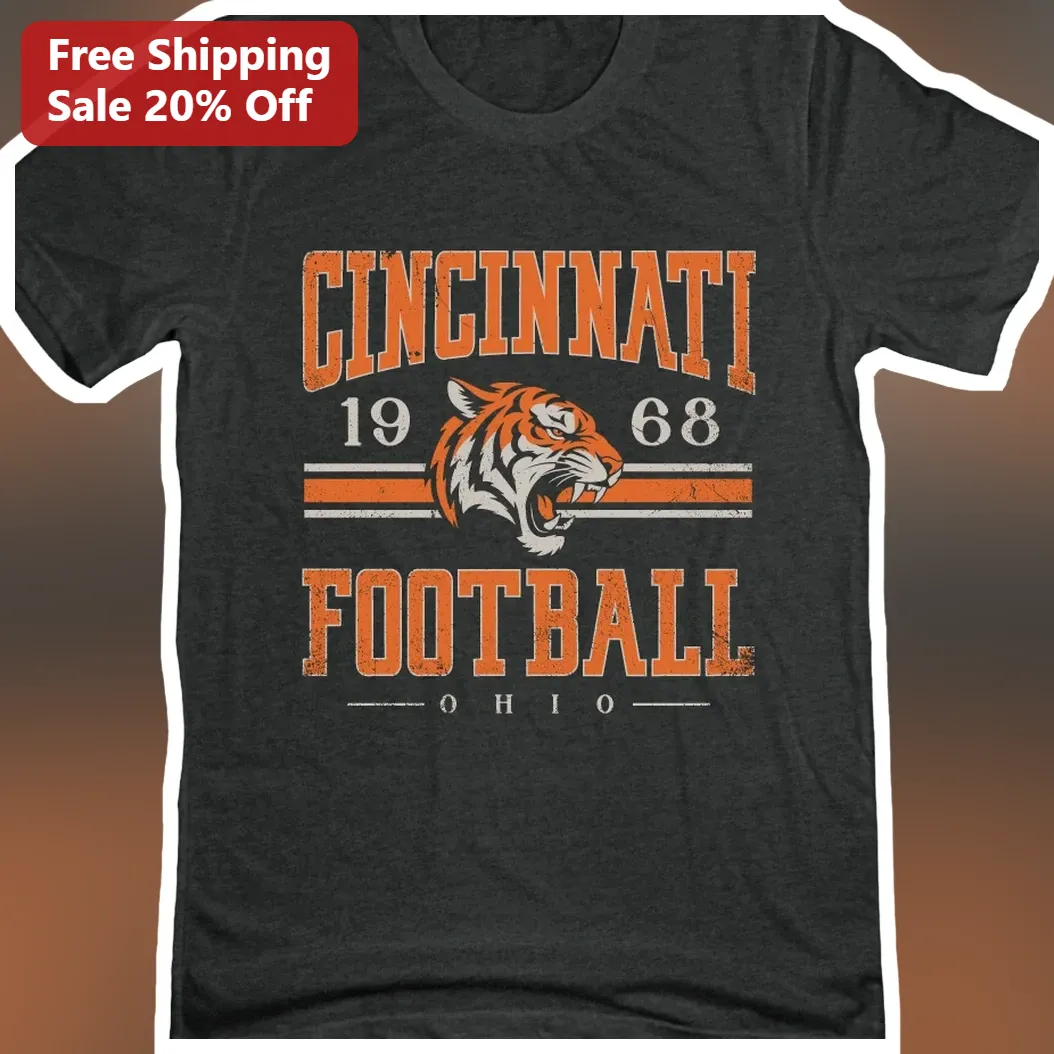 Cincinnati Football Vintage Tiger Graphic Tee Retro Distressed Bengal Bearcats Fan Gift