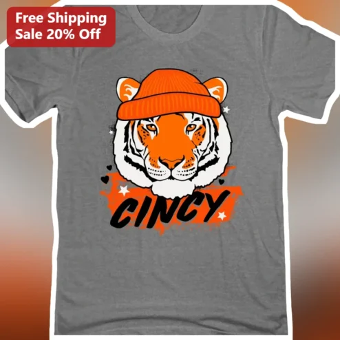 CINCY Tiger Beanie Graphic Tee Cincinnati City Pride Streetwear Shirt