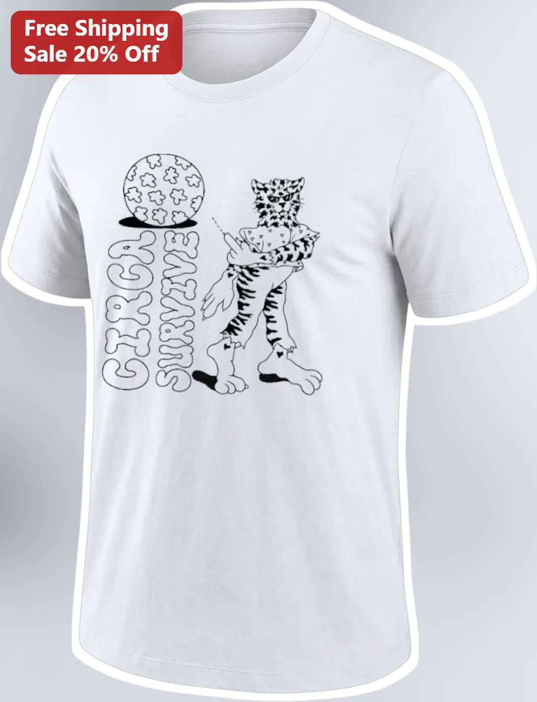 Circa Survive Tee Vintage Sketch Tiger Graphic T-Shirt Alt Rock Band Merch