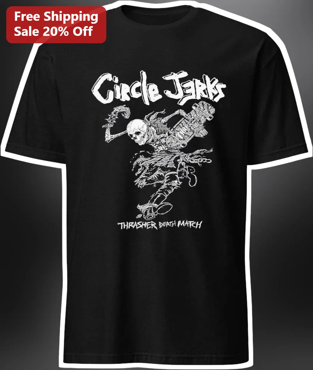 Circle Jerks Thrasher Death Match Tee Skeleton Skateboard Punk Rock Graphic Shirt