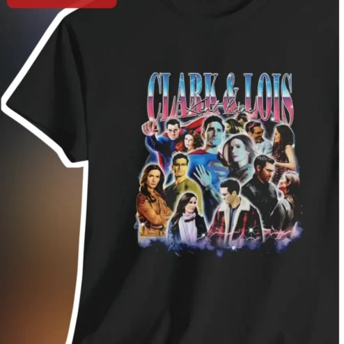 Clark Lois Smallville Retro TV Collage Graphic Tee for Superman Fans