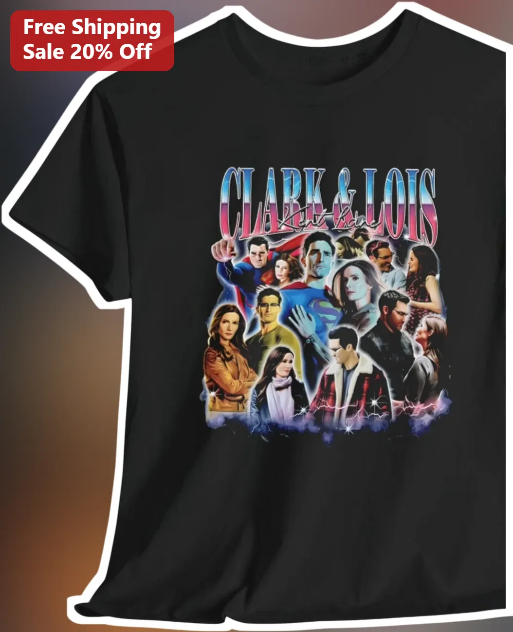 Clark Lois Smallville Retro TV Collage Graphic Tee for Superman Fans