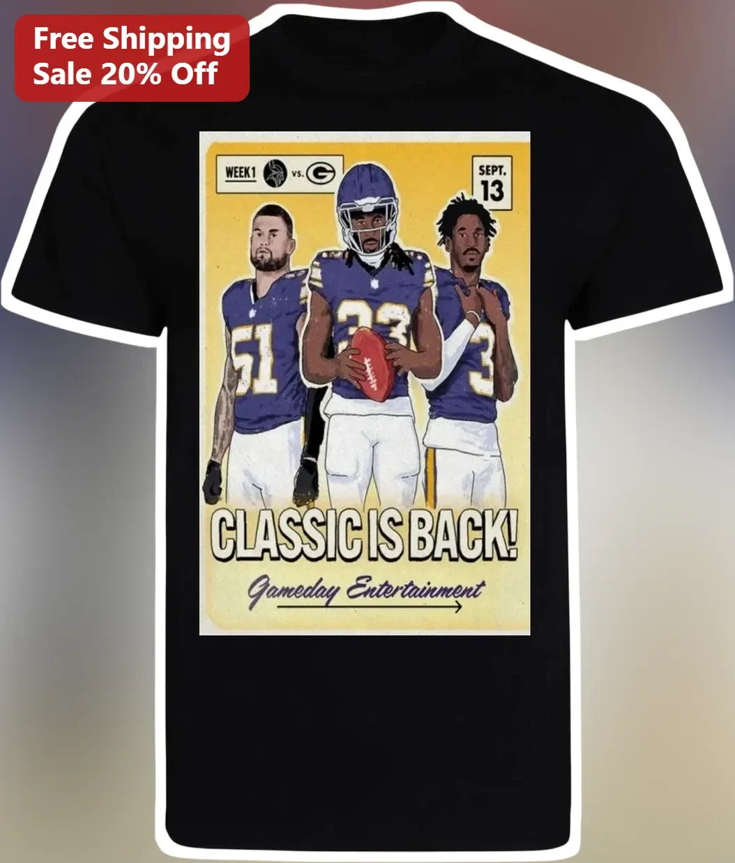 Classic Is Back Gameday Entertainment Minnesota Vikings Retro Football Tee