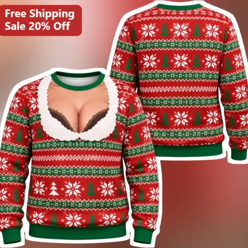Cleavage Reveal Christmas Sweater Sexy Ugly Holiday Party Novelty Knit for Women