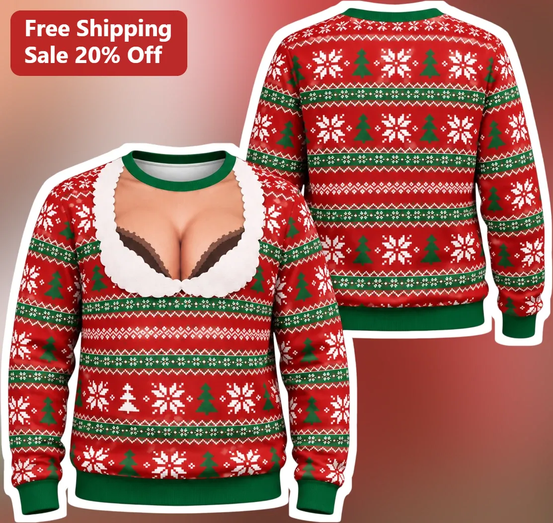 Cleavage Reveal Christmas Sweater Sexy Ugly Holiday Party Novelty Knit for Women