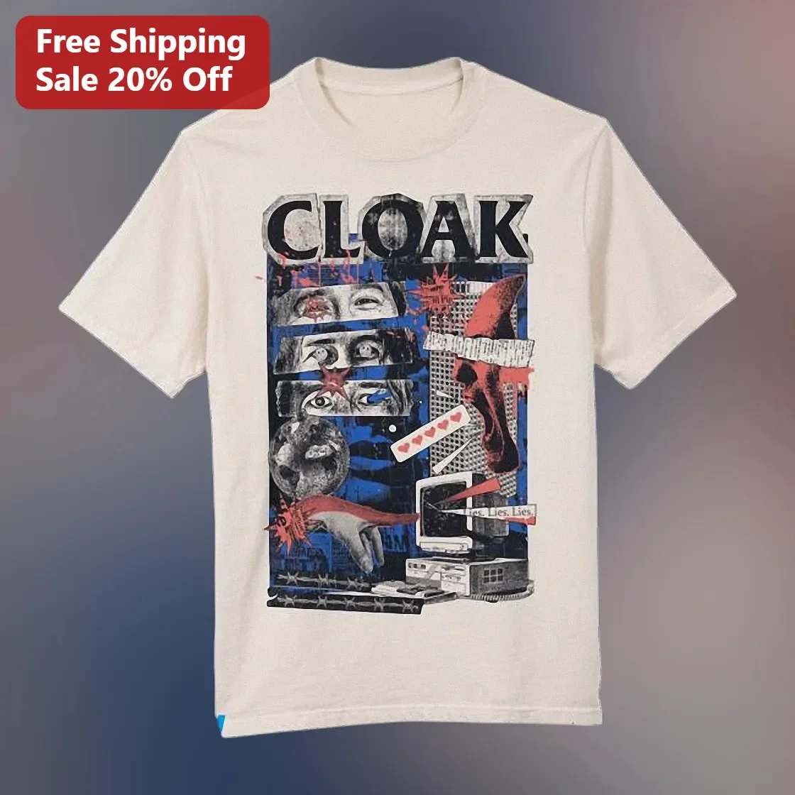 CLOAK Tee Dadaist Collage Graphic Shirt Punk Surrealist Eye Motif Vintage Computer Art Unisex Cotton Top