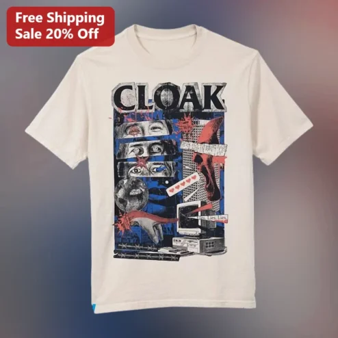 CLOAK Tee Punk Collage Surveillance Art Graphic Shirt for Men Streetwear