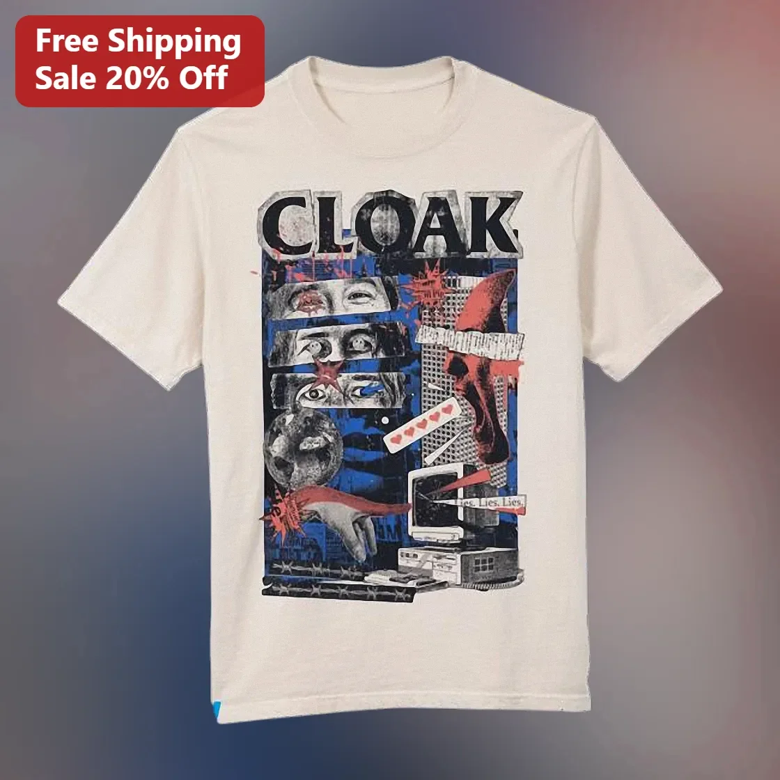 CLOAK Tee Punk Collage Surveillance Art Graphic Shirt for Men Streetwear
