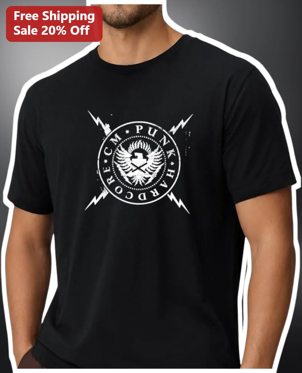 CM Punk Hardcore Tee Straight Edge Seal of Graphic T-Shirt for Men