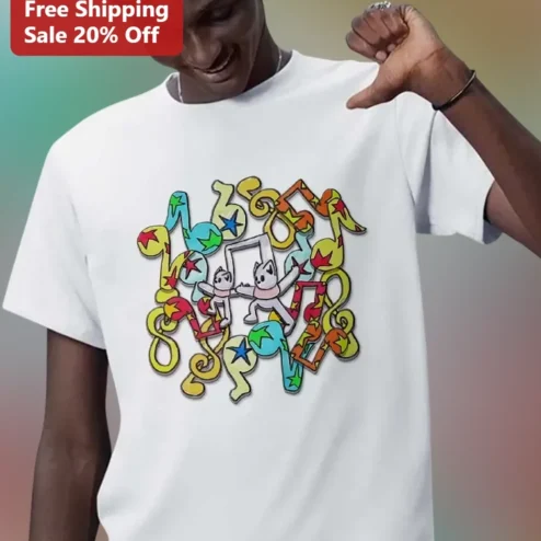 Colorful Cartoon Abstract Graphic Tee Playful Retro Streetwear Shirt