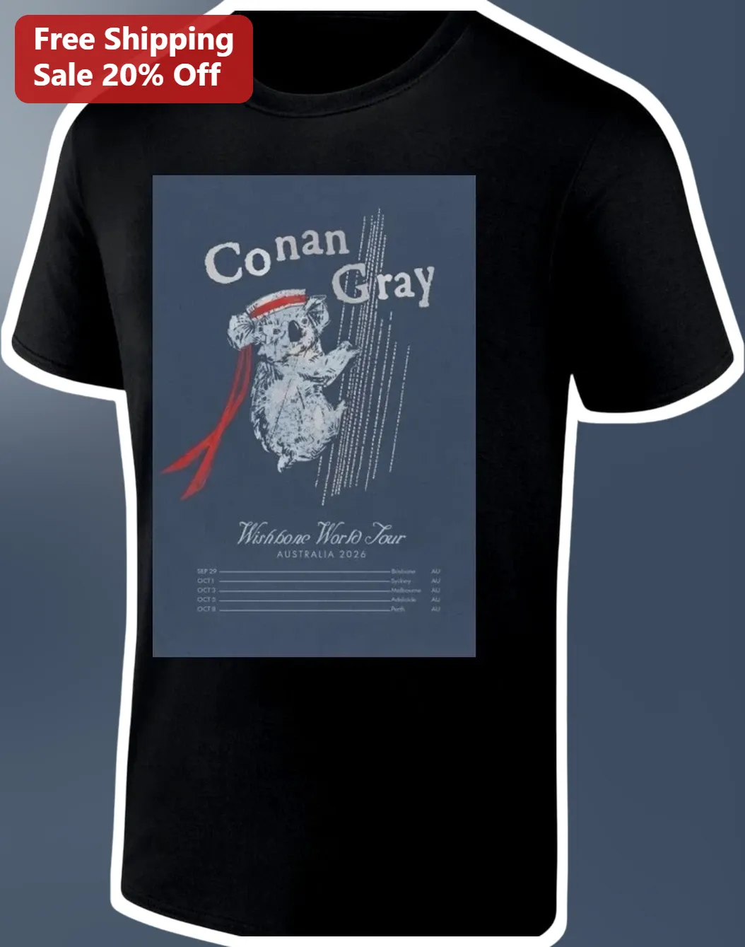 Conan Gray Wishbone World Tour Australia 2026 Vintage Koala Graphic Tee