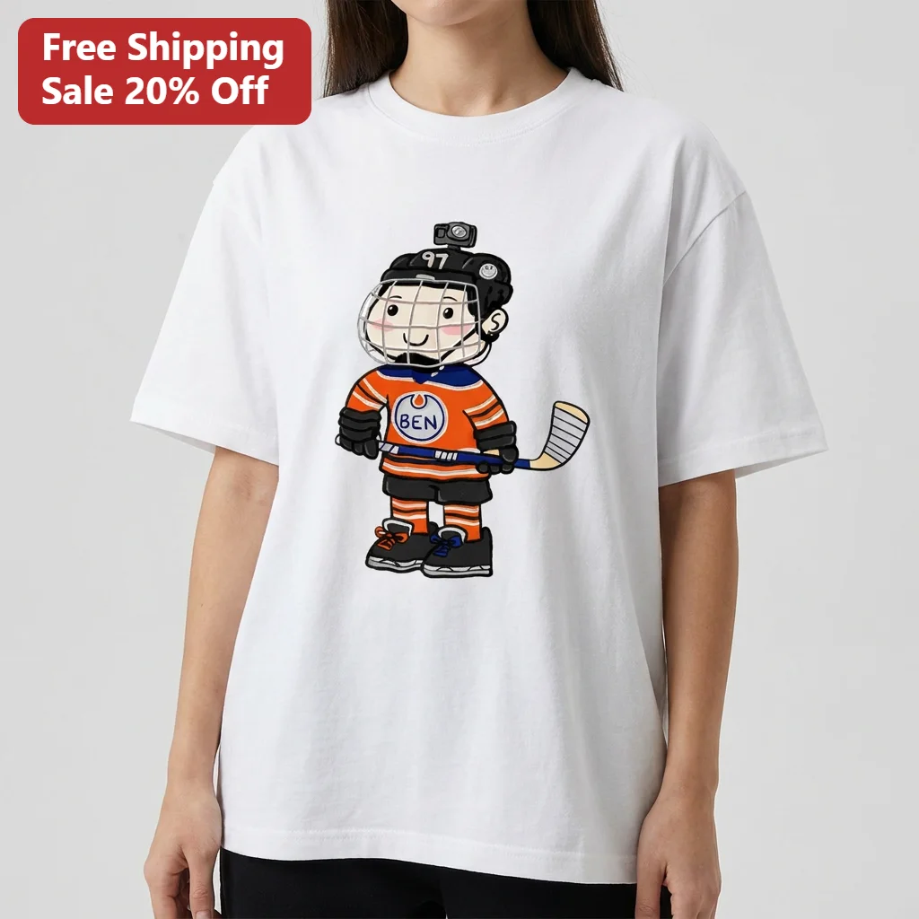 Connor McDavid Tee Custom Name Edmonton Oilers Cartoon Hockey Player Personalized Gift for Fans and Kids