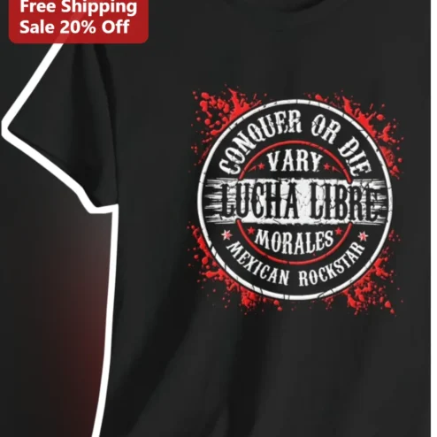 Conquer Or Die Lucha Libre Mexican Rockstar Tee Grunge Vintage Badge Wrestling Shirt