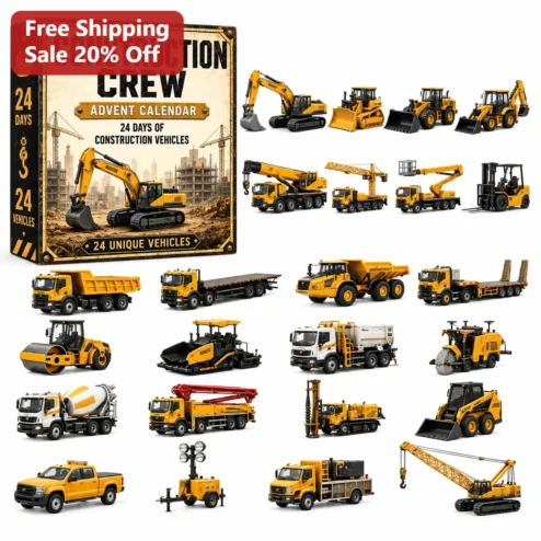 Construction Crew Advent Calendar Toy Set 24 Days of Construction Vehicles Die Cast Holiday Gift for Kids