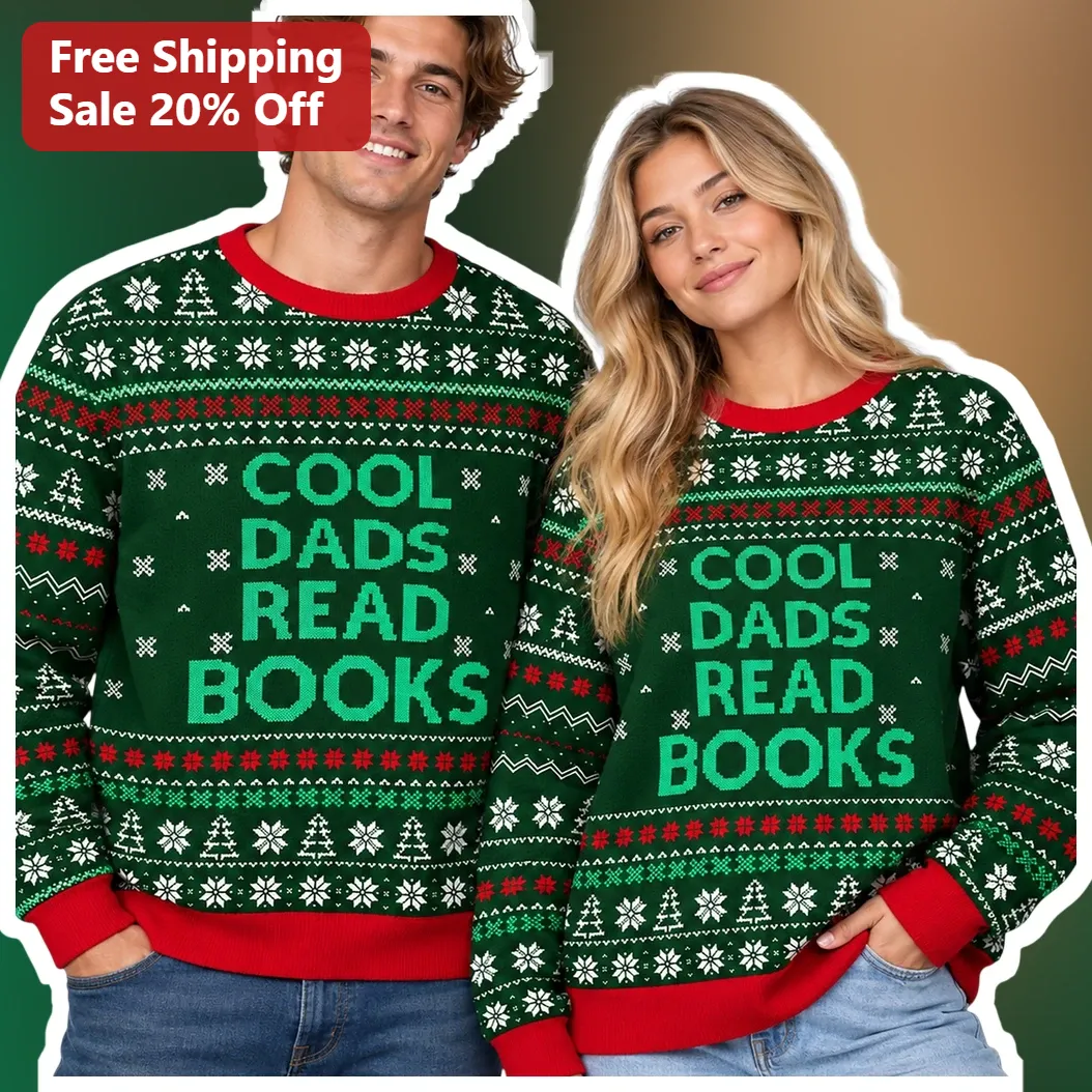 Cool Dads Read Books Ugly Christmas Sweater for Men Book Lover Dad Gift