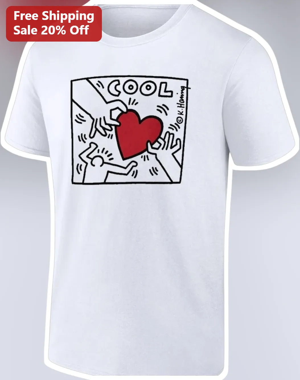 Cool Keith Haring Pop Art Heart Graphic Tee Retro Line Art Shirt for Men Women