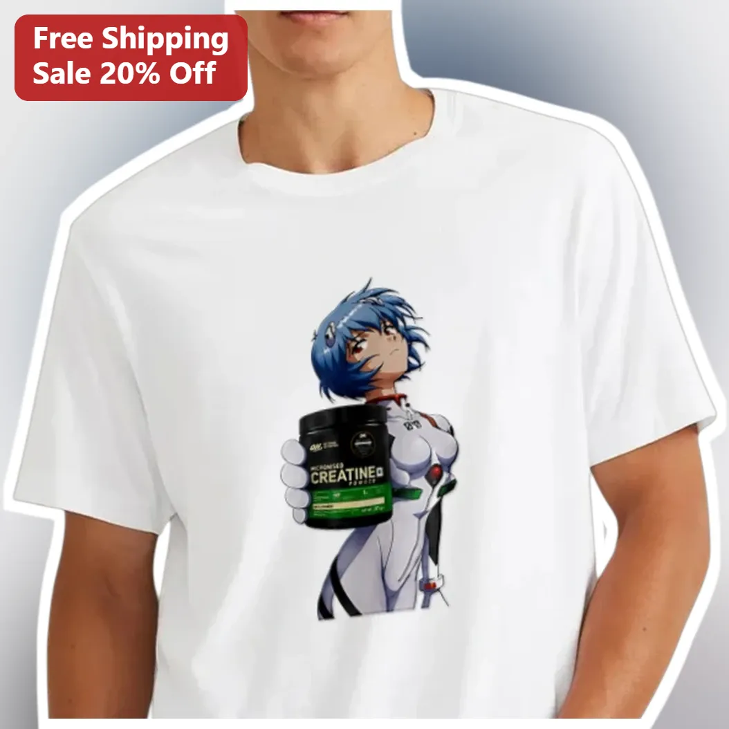 Creatine Rei Ayanami Evangelion Meme Graphic Tee for Gym Weeb Bodybuilders