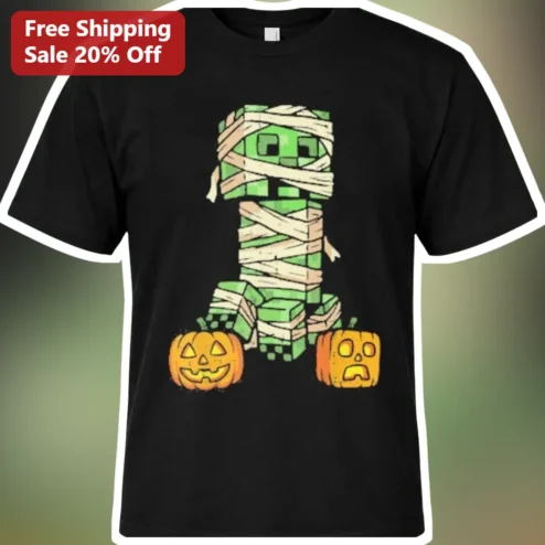 Creeper Tee Minecraft Halloween Mummy Graphic Shirt for Kids Gamers