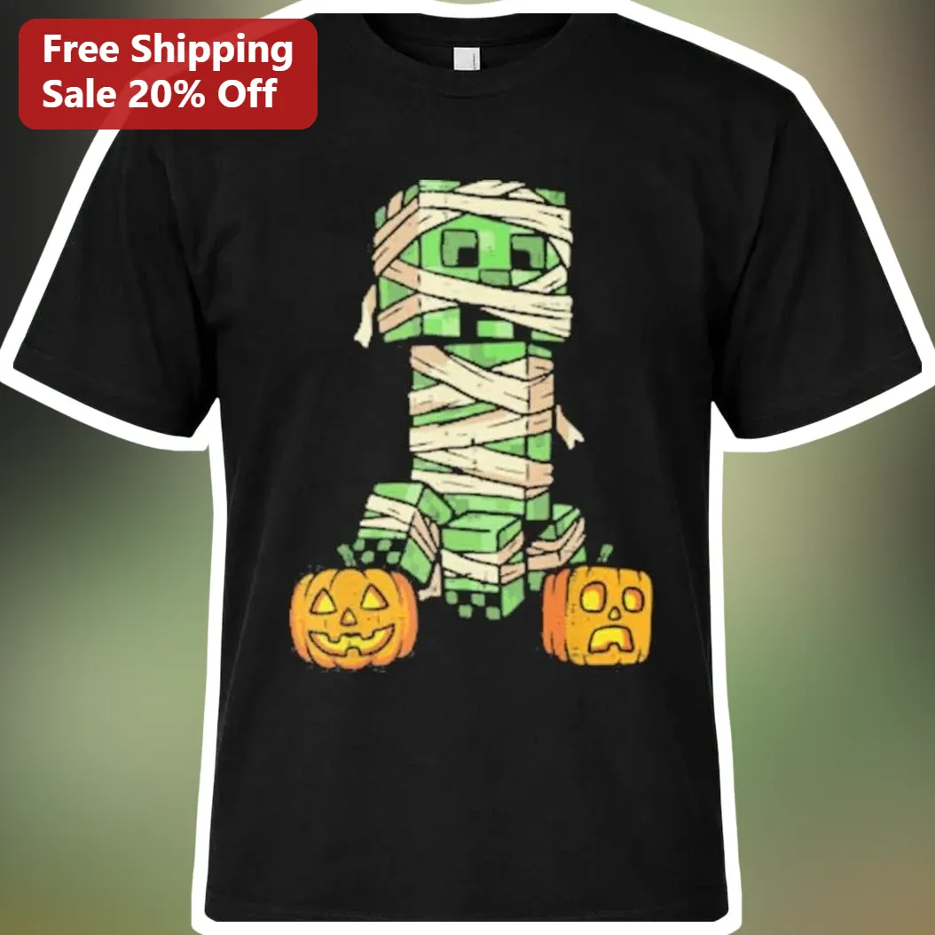 Creeper Tee Minecraft Halloween Mummy Graphic Shirt for Kids Gamers
