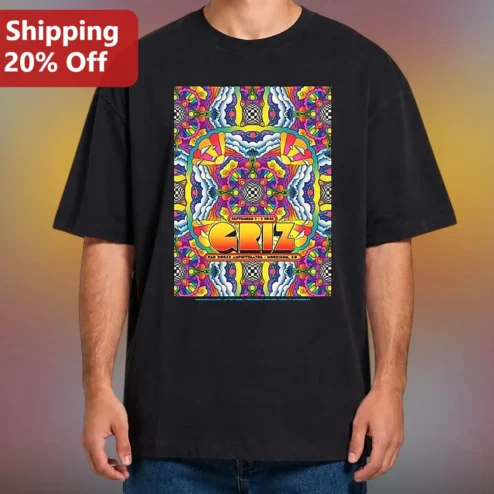 CRIZ Psychedelic Retro Graphic Tee Black Cotton Shirt