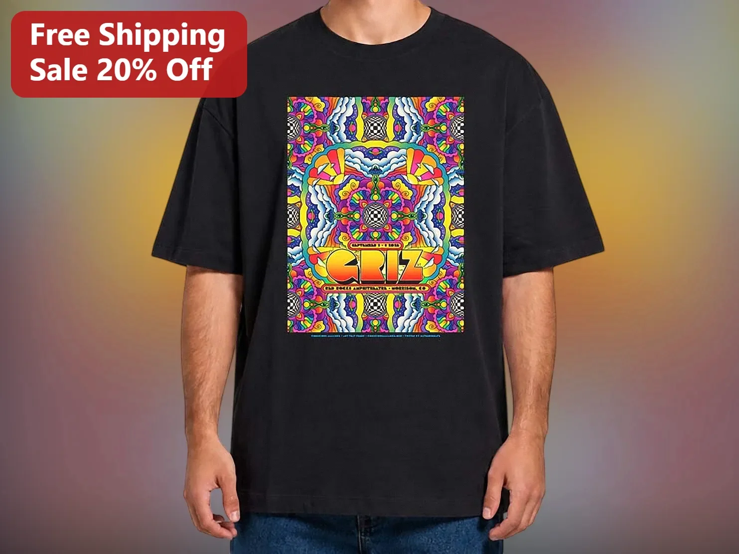 CRIZ Psychedelic Retro Graphic Tee Black Cotton Shirt
