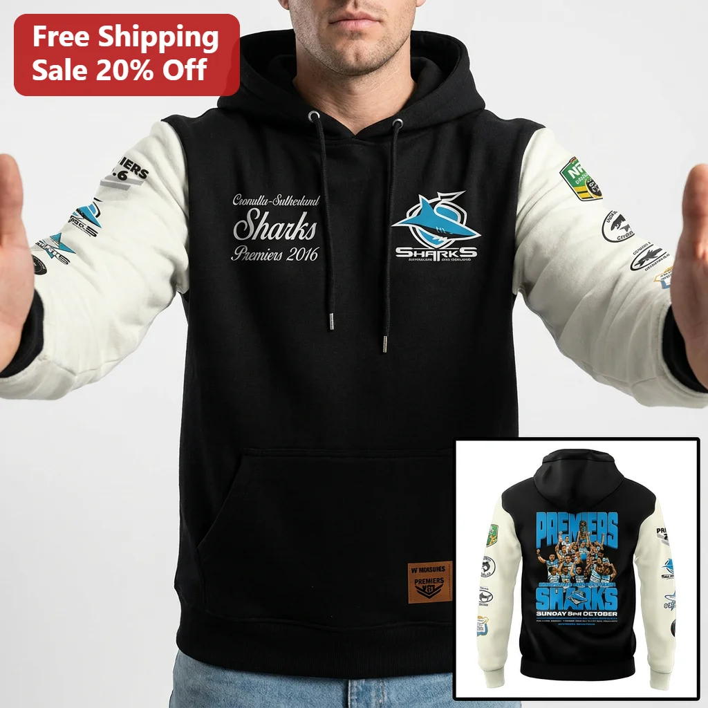 Cronulla-Sutherland Sharks Premiers 2016 Hoodie, 2016 NRL Grand Final Champions Commemorative Gift for Sharks Fans