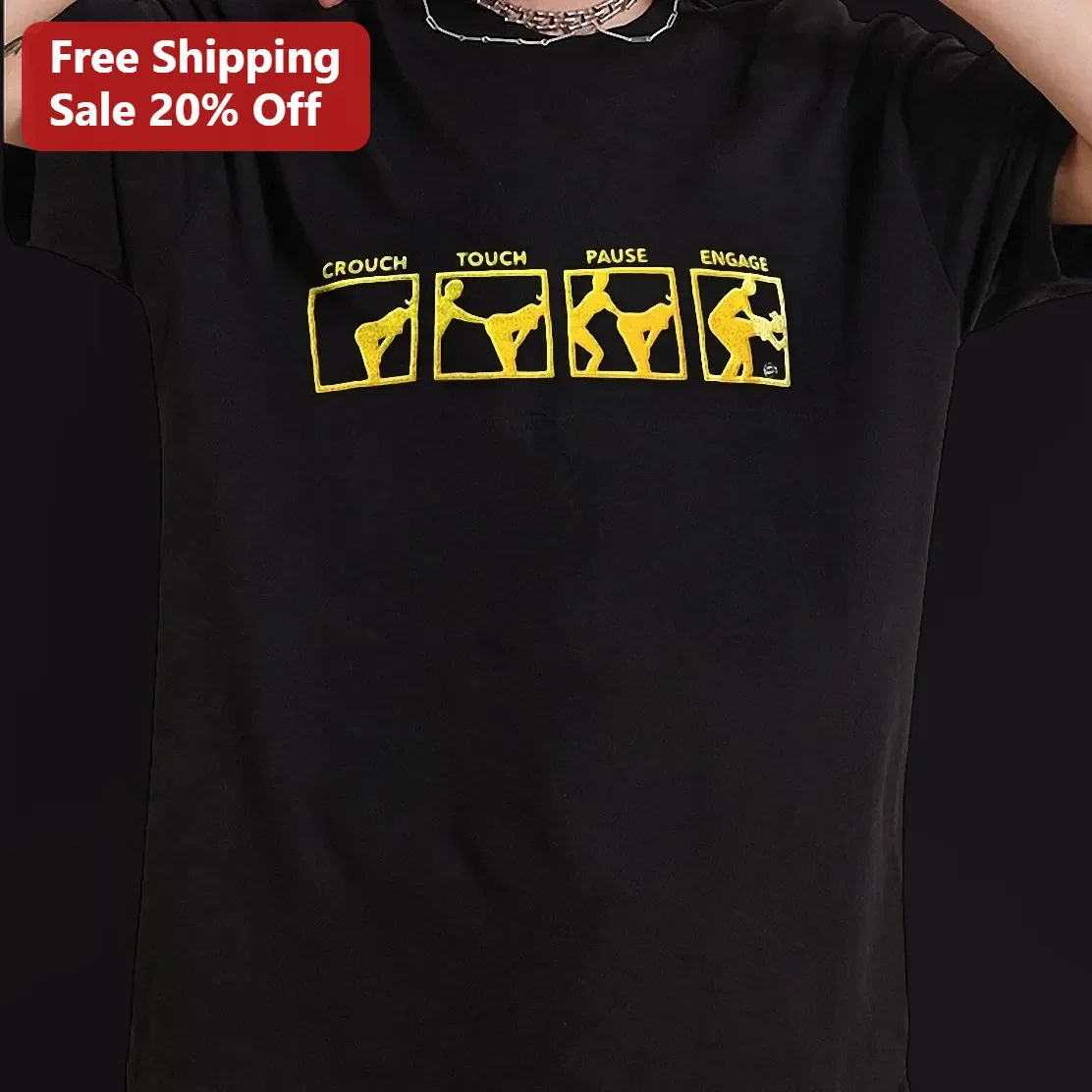 Crouch Touch Pause Engage Graphic Tee Rugby Humor Shirt for Gamers