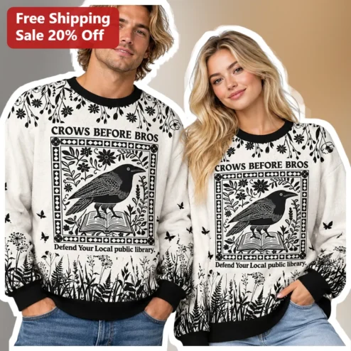 Crows Before Bros Defend Your Local Public Library Sweatshirt Dark Academia Crow Lover Gift