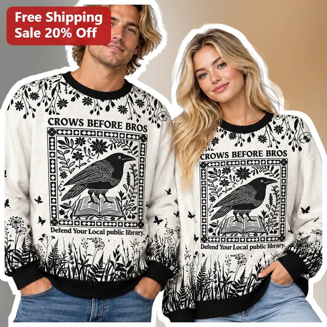 Crows Before Bros Defend Your Local Public Library Sweatshirt Dark Academia Crow Lover Gift
